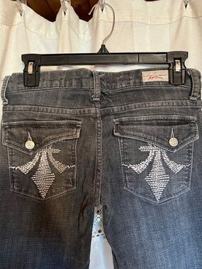 Miss Bisou Gray Boot Cut Jeans with White Embroidered Back Pockets